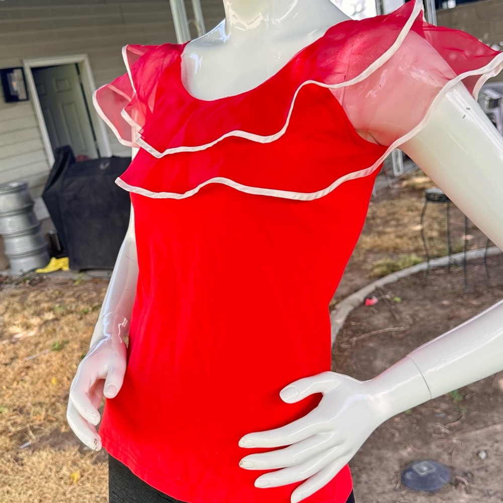 Red Ruffle Sleeve Top - Picture 4 of 7